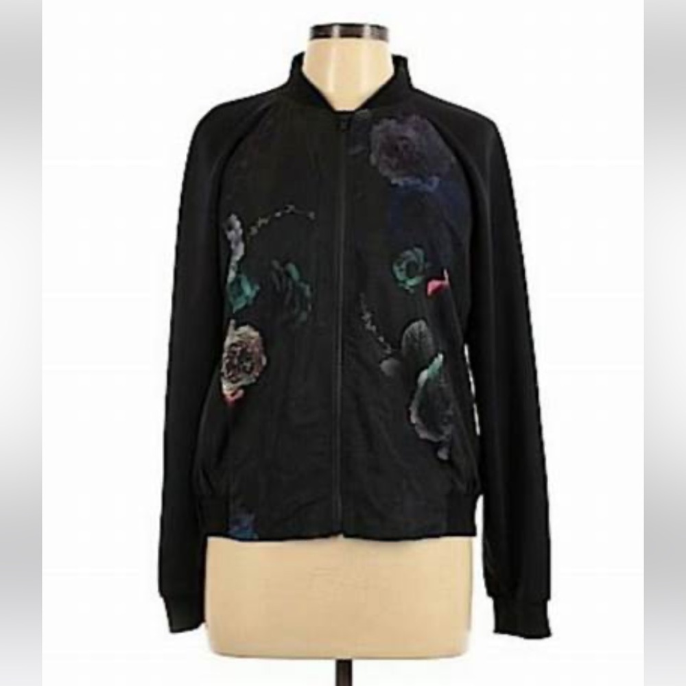 Simply Vera Vera Wang Black Floral-Print Bomber Jacket